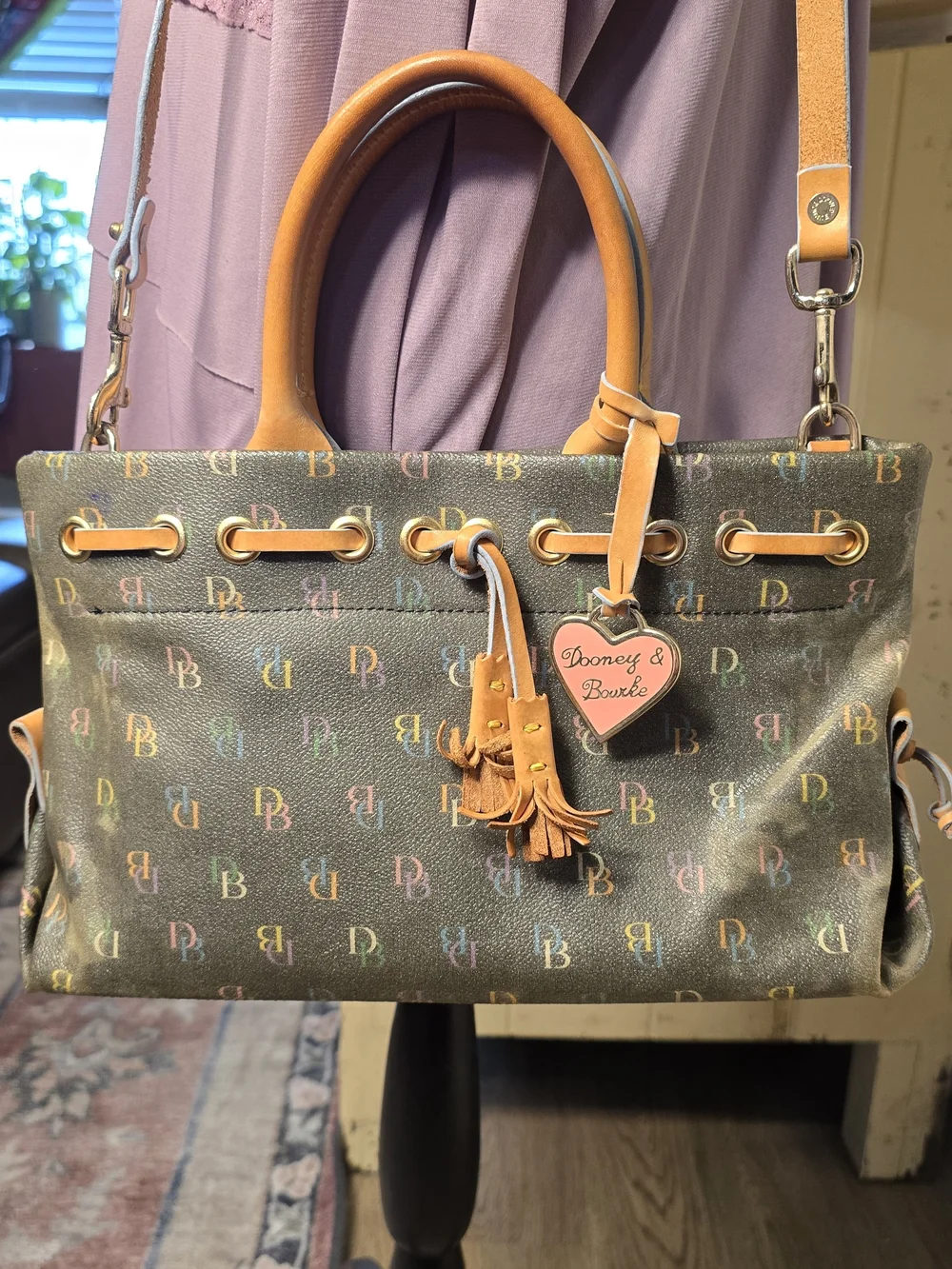 π Y2K Dooney & Bourke Multicolor Rainbow DB Logo Tassel Heart Mini Tote Purse - Picture 1 of 16